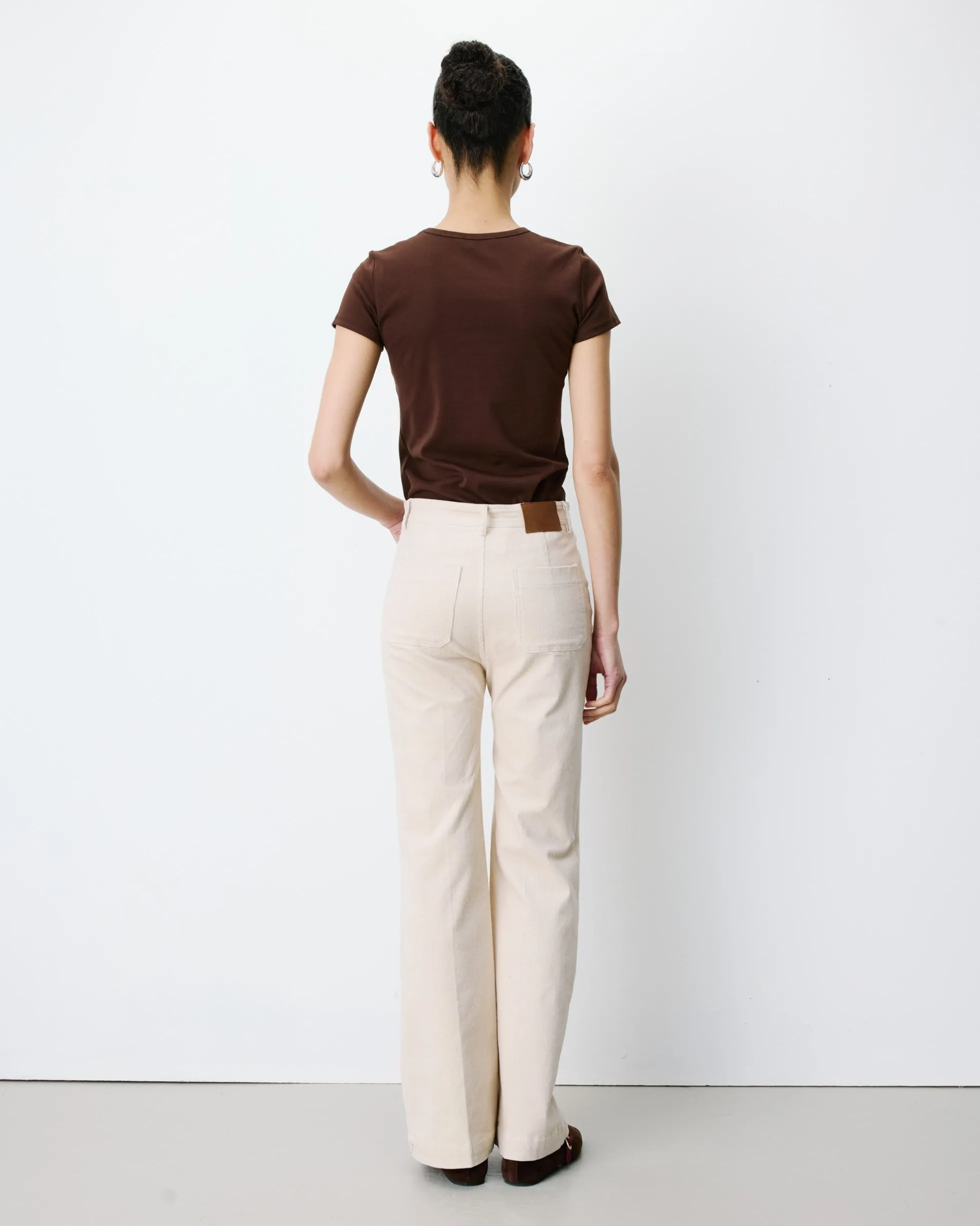 Pantalon droit velours côtelé ecru Alban