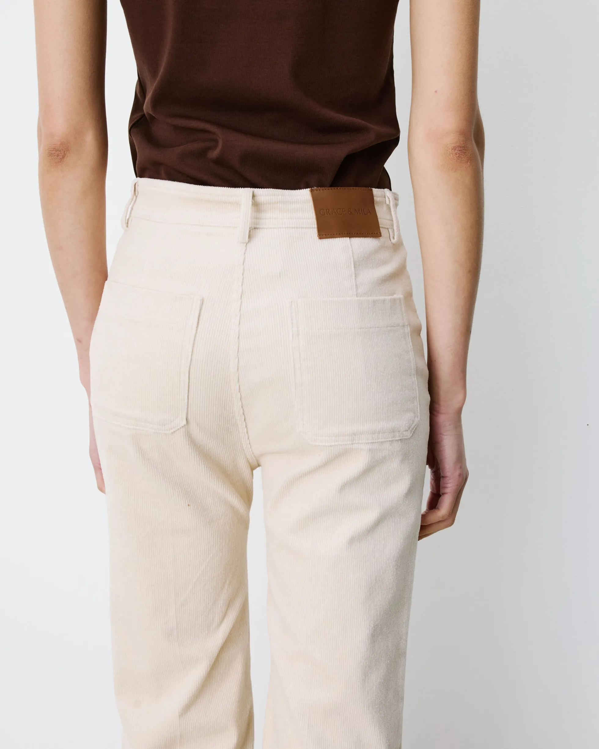 Pantalon droit velours côtelé ecru Alban