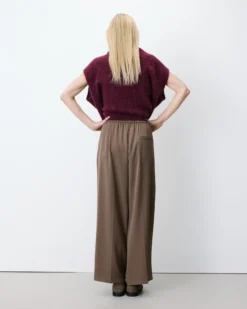 Pantalon fluide jambe large taille mi-haute taupe Noblesse