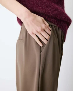 Pantalon fluide jambe large taille mi-haute taupe Noblesse