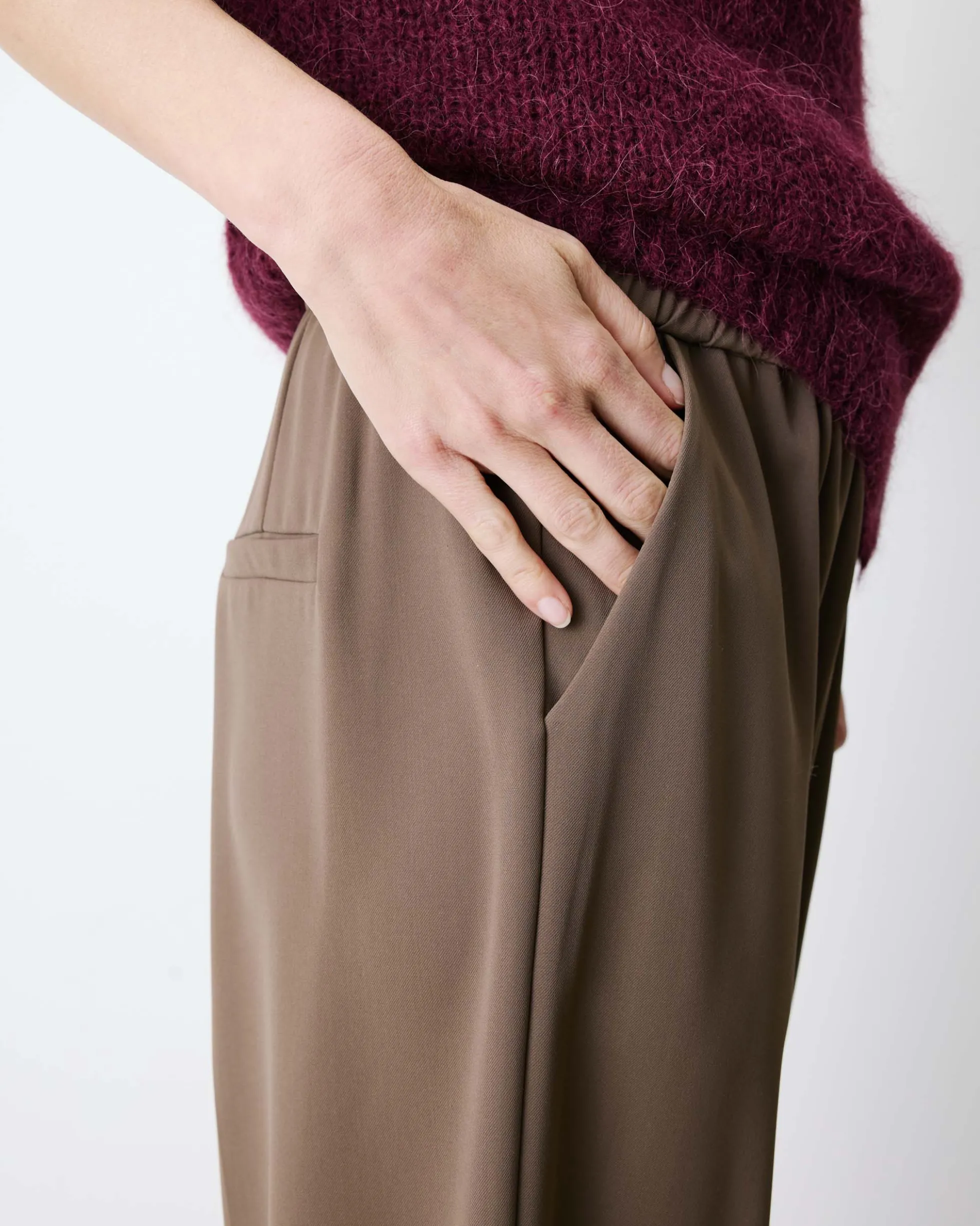 Pantalon fluide jambe large taille mi-haute taupe Noblesse