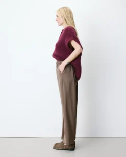 Pantalon fluide jambe large taille mi-haute taupe Noblesse