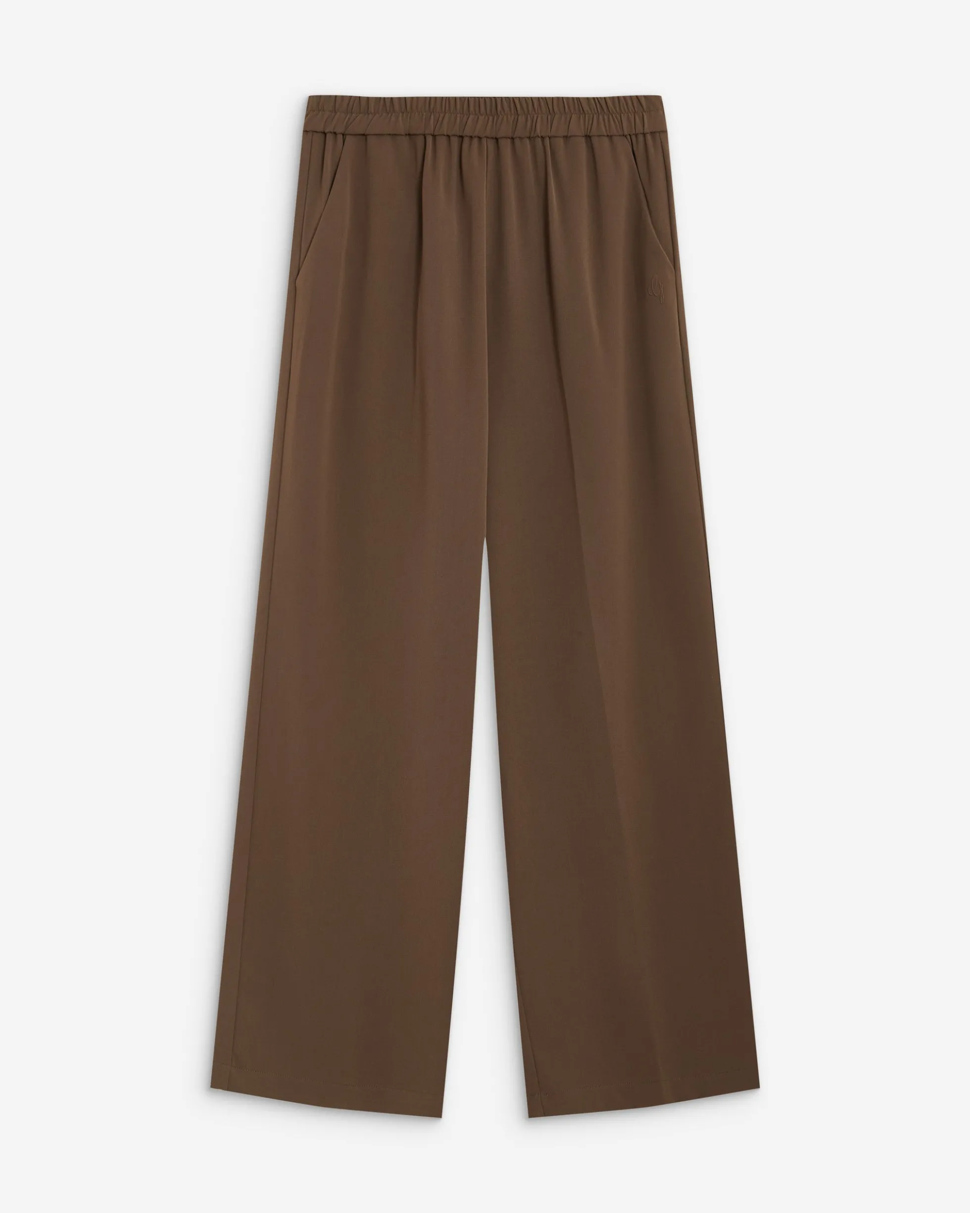 Pantalon fluide jambe large taille mi-haute taupe Noblesse