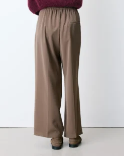 Pantalon fluide jambe large taille mi-haute taupe Noblesse