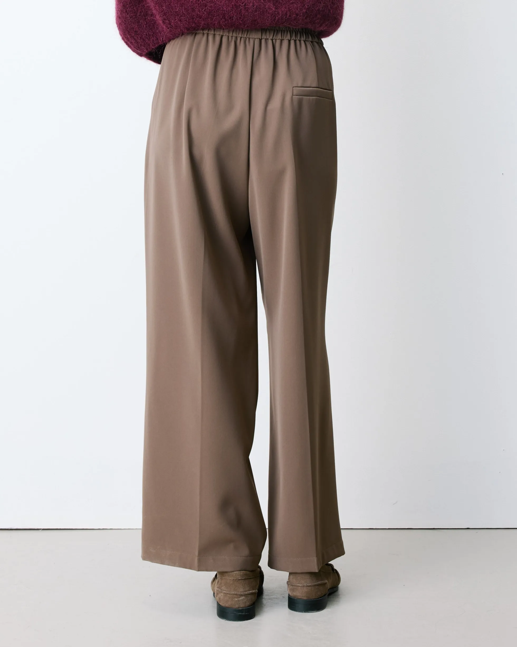 Pantalon fluide jambe large taille mi-haute taupe Noblesse
