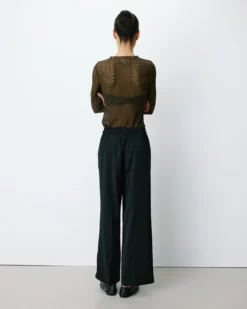 Pantalon fluide jambe large taille mi-haute noir Noblesse