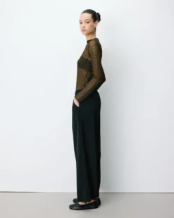 Pantalon fluide jambe large taille mi-haute noir Noblesse