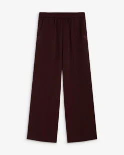 Pantalon fluide jambe large taille mi-haute aubergine Noblesse