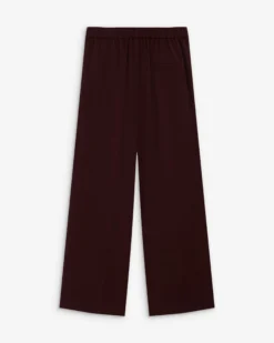 Pantalon fluide jambe large taille mi-haute aubergine Noblesse
