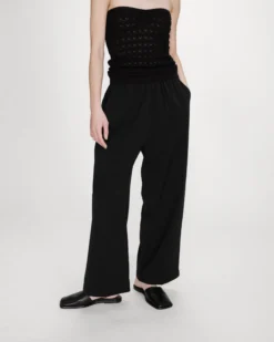 Pantalon fluide jambe large taille mi-haute noir Noblesse