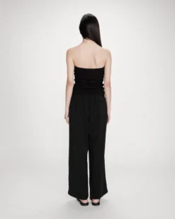 Pantalon fluide jambe large taille mi-haute noir Noblesse
