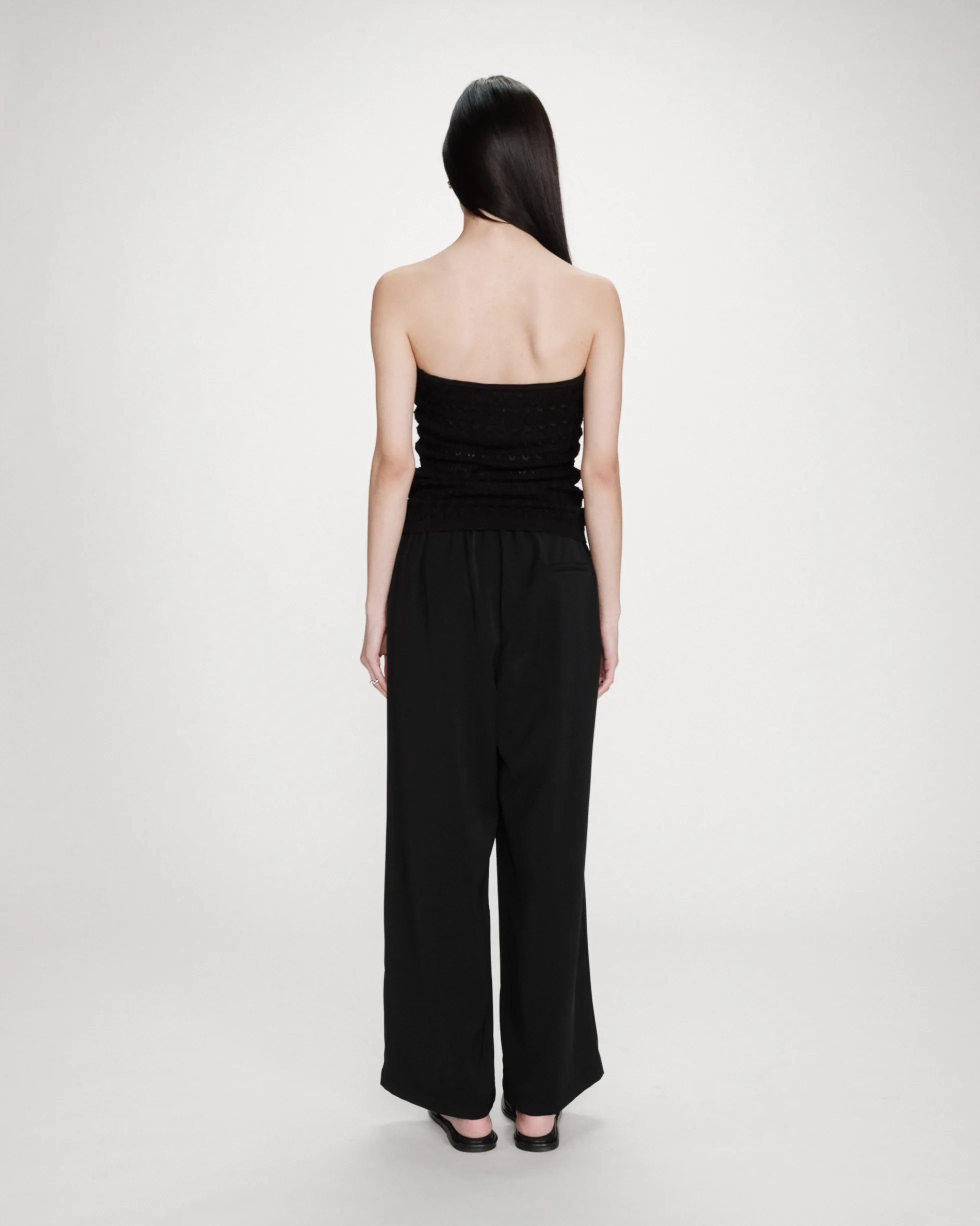 Pantalon fluide jambe large taille mi-haute noir Noblesse