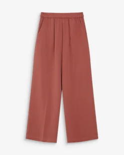 Pantalon fluide jambe large taille mi-haute terracotta Noblesse