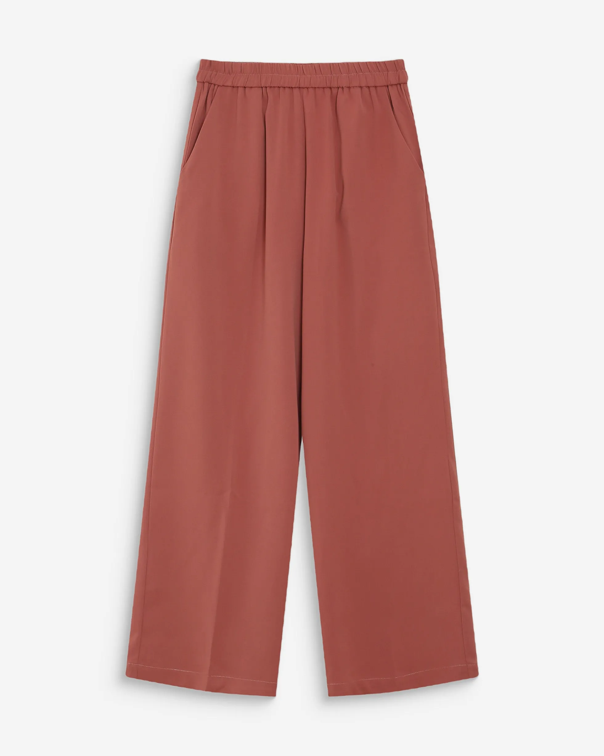 Pantalon fluide jambe large taille mi-haute terracotta Noblesse
