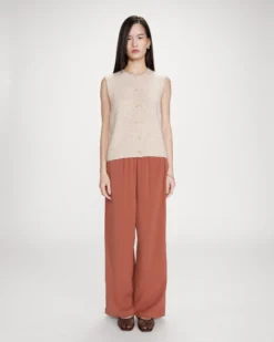 Pantalon fluide jambe large taille mi-haute terracotta Noblesse