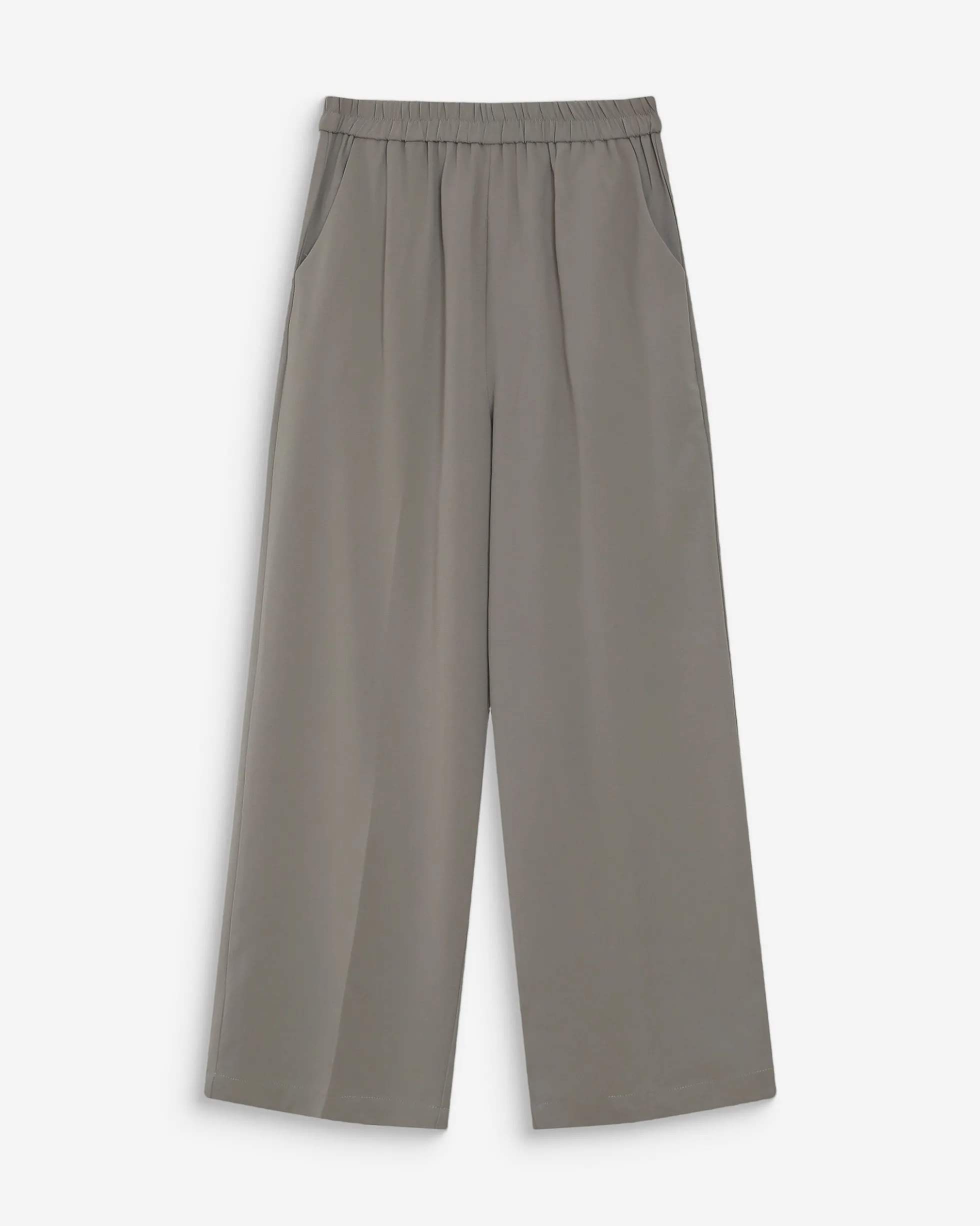 Pantalon fluide jambe large taille mi-haute kaki Noblesse