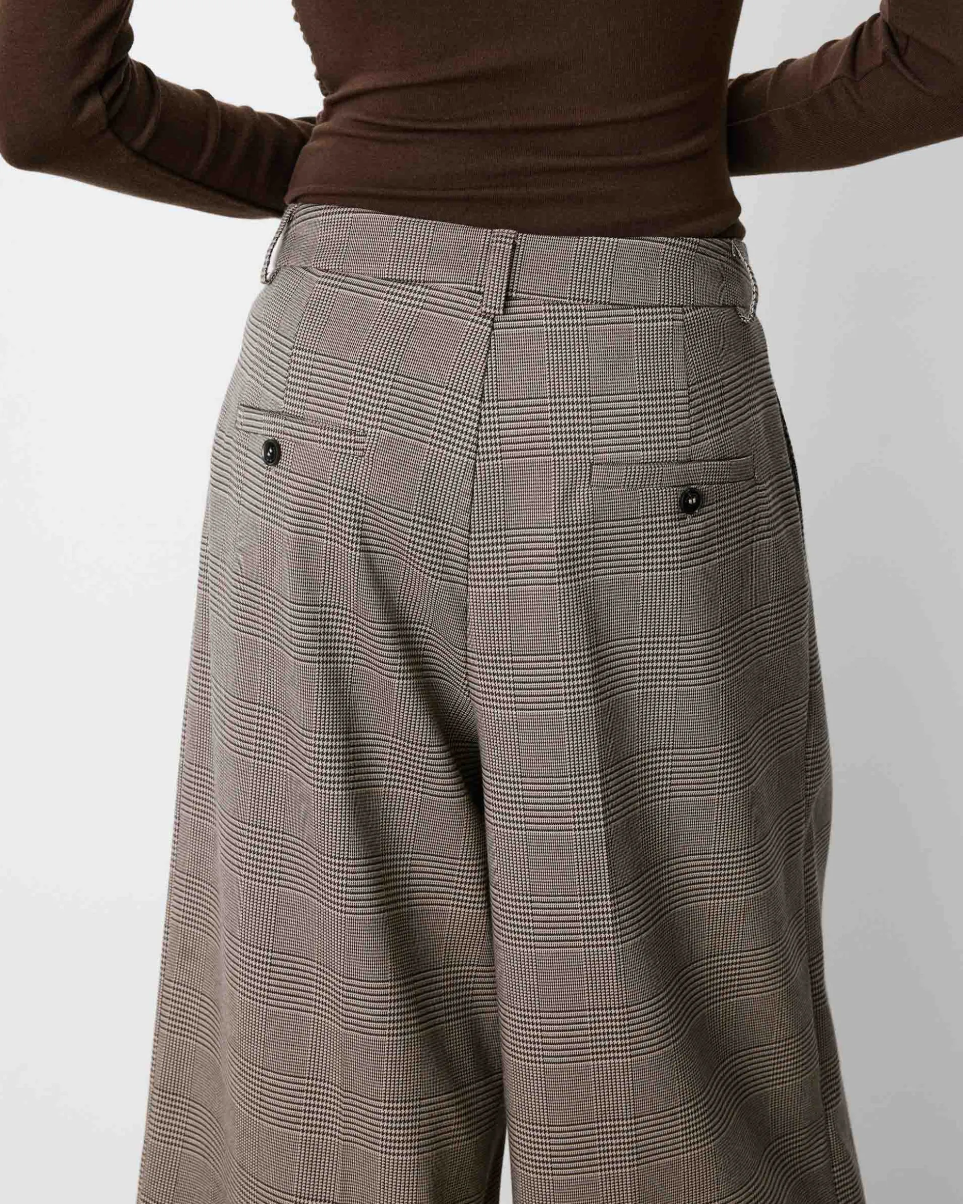 Pantalon jupe-culotte prince de Galles beige Arnold