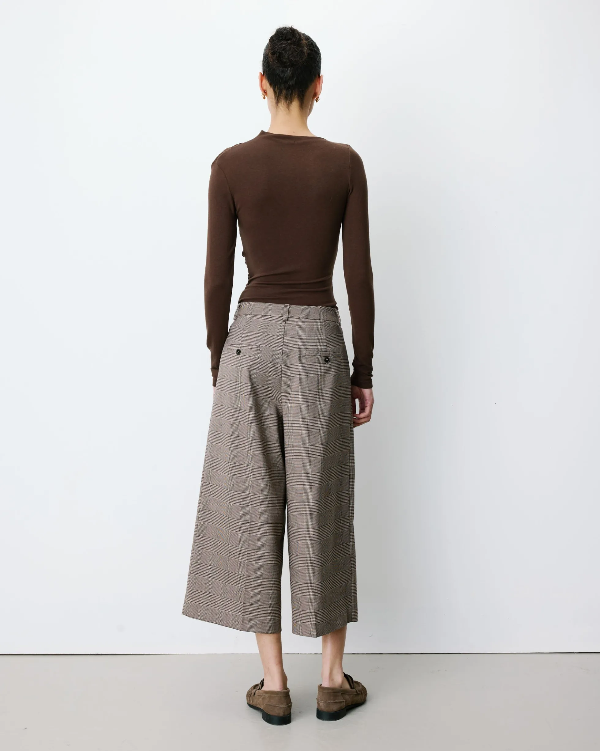 Pantalon jupe-culotte prince de Galles beige Arnold
