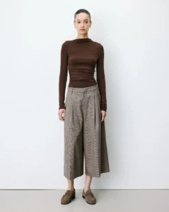 Pantalon jupe-culotte prince de Galles beige Arnold