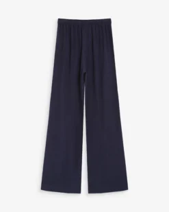 Pantalon large en lin taille haute marine Raven