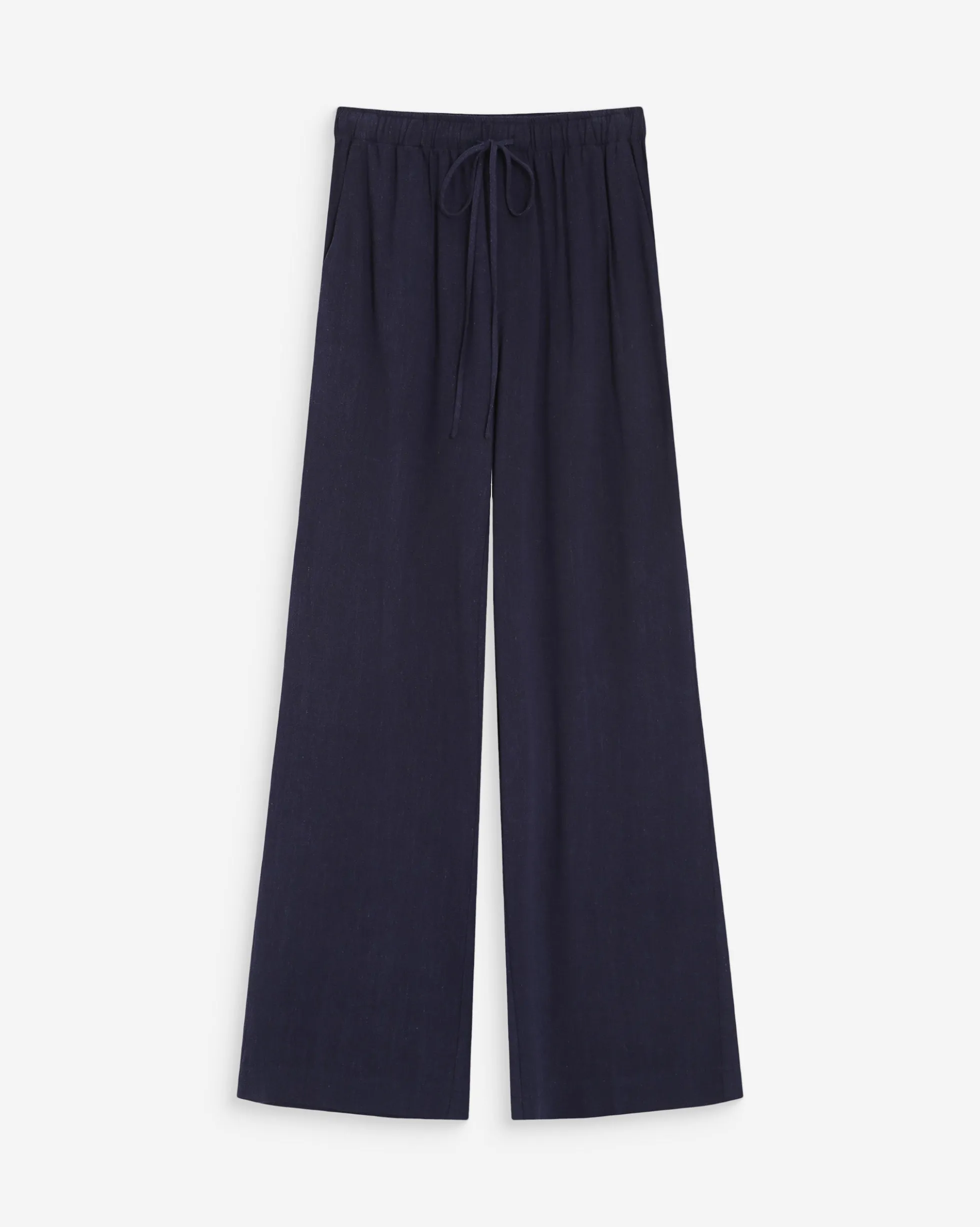 Pantalon large en lin taille haute marine Raven