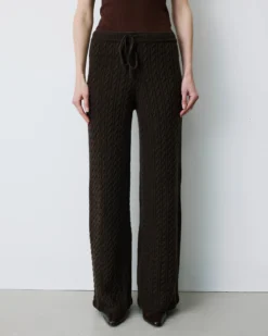 Pantalon large en maille texturée chocolat Bilo