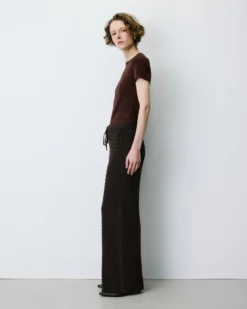 Pantalon large en maille texturée chocolat Bilo