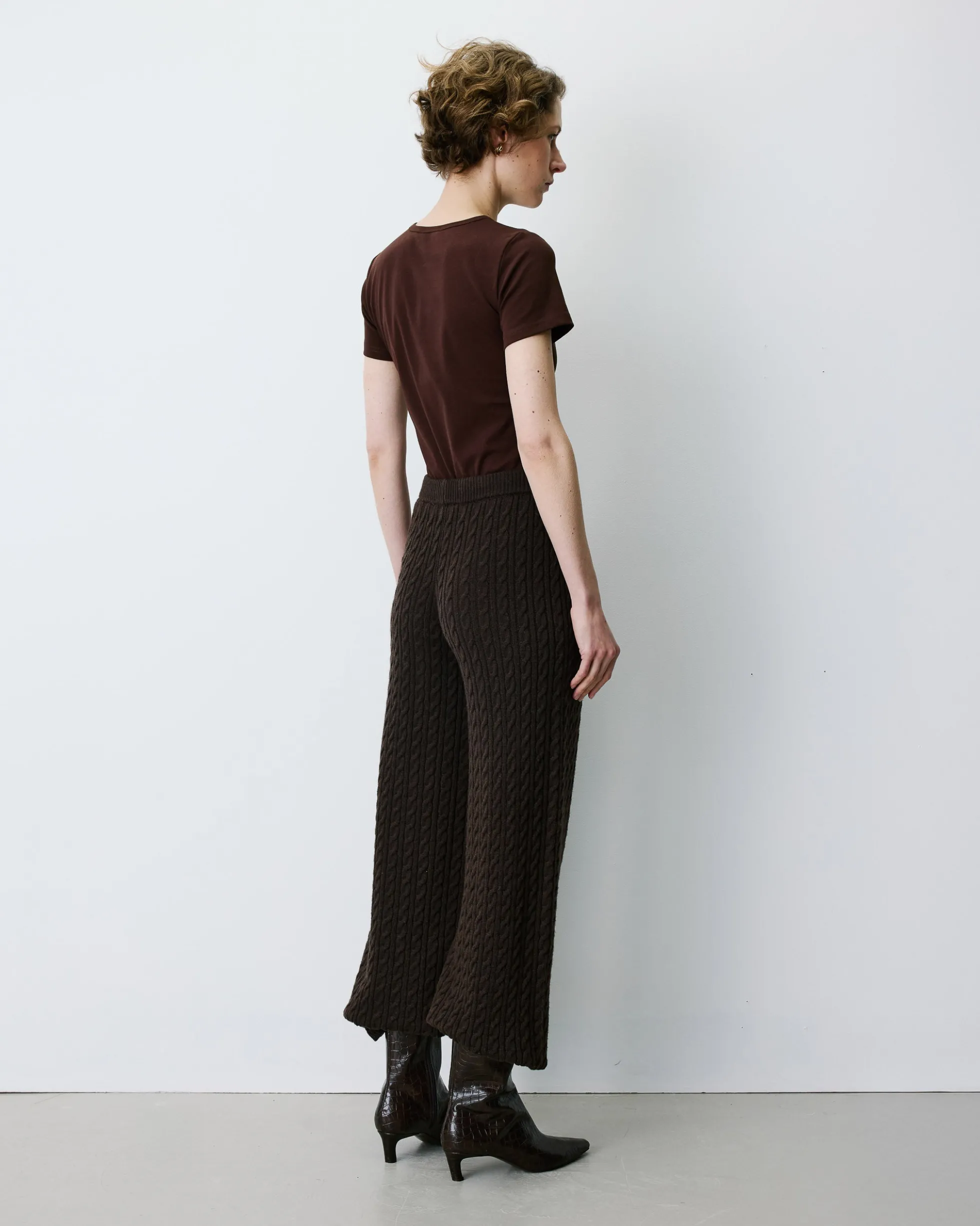 Pantalon large en maille texturée chocolat Bilo