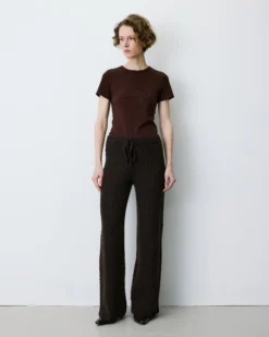 Pantalon large en maille texturée chocolat Bilo