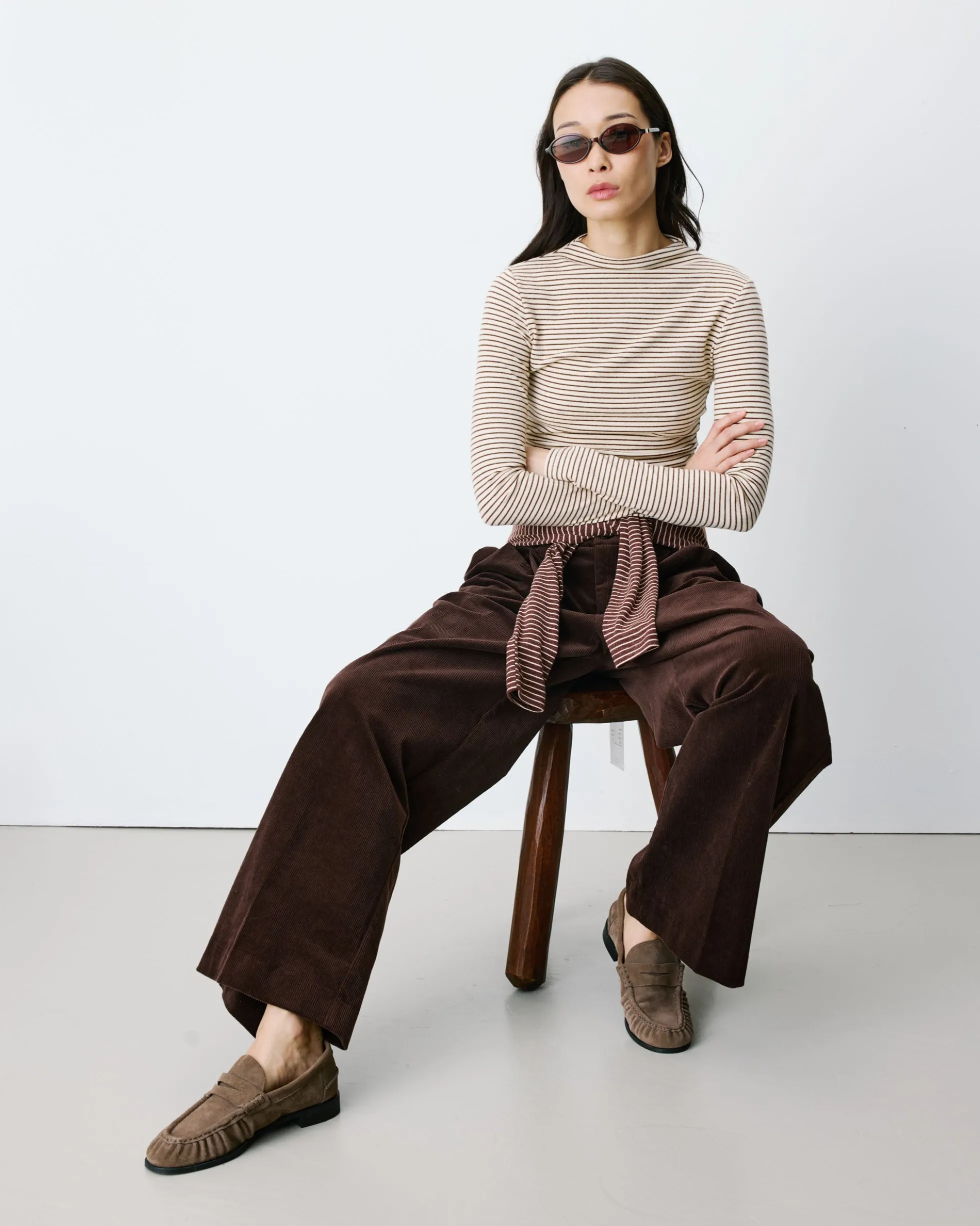 Pantalon oversize velours côtelé chocolat Abriel