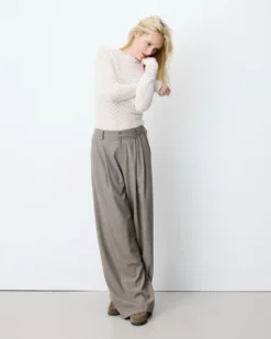 Pantalon tailleur ample ceinture nouable rayure Ardoise