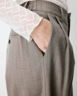 Pantalon tailleur ample ceinture nouable rayure Ardoise