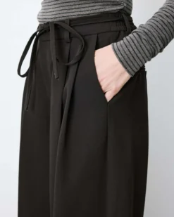 Pantalon tailleur ample ceinture nouable chocolat Ardoise