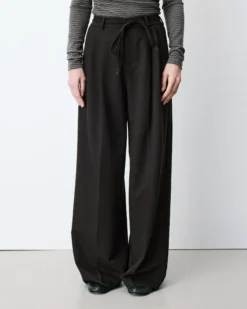 Pantalon tailleur ample ceinture nouable chocolat Ardoise