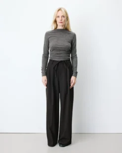 Pantalon tailleur ample ceinture nouable chocolat Ardoise