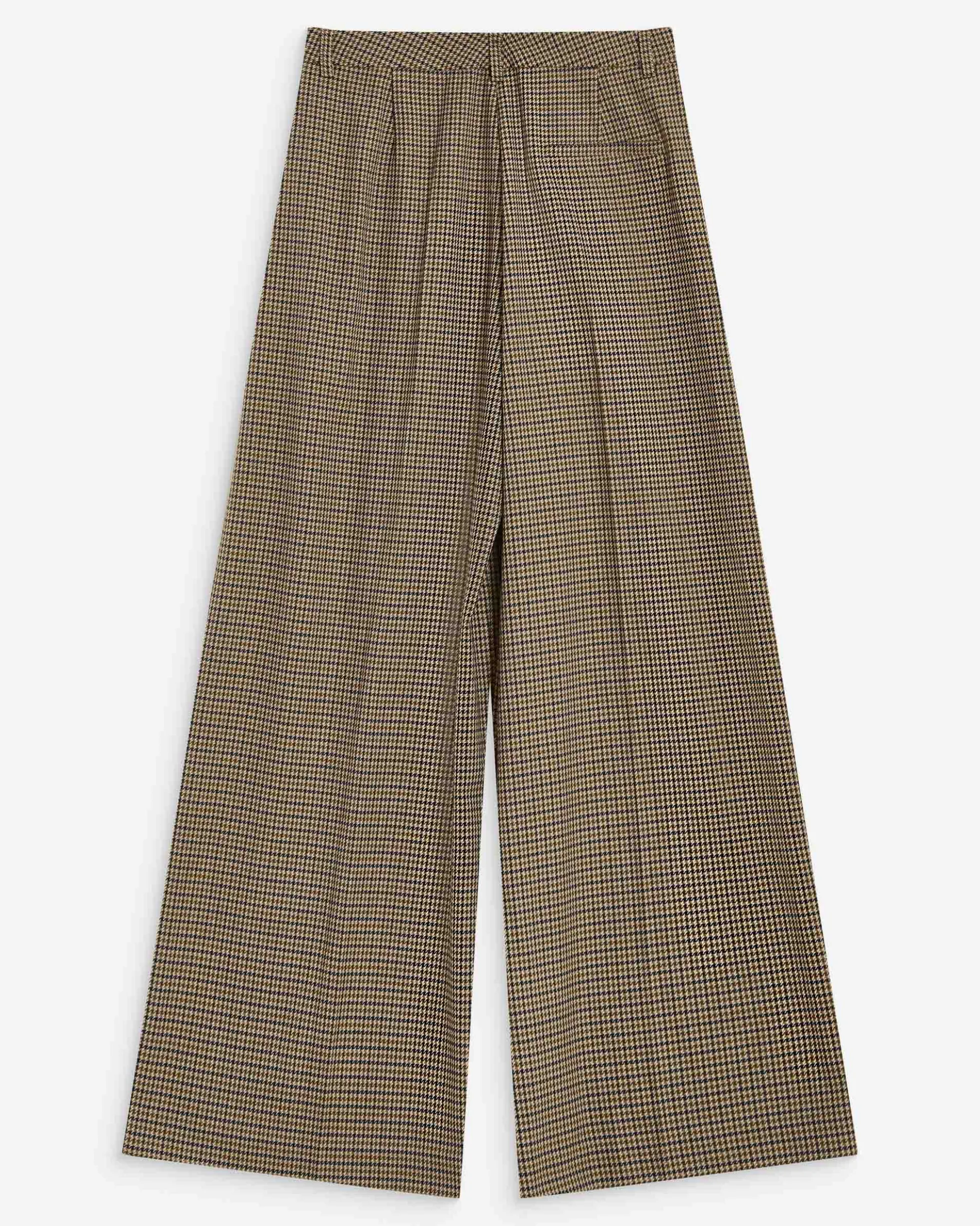 Pantalon tailleur ample pied-de-poule beige Ayen