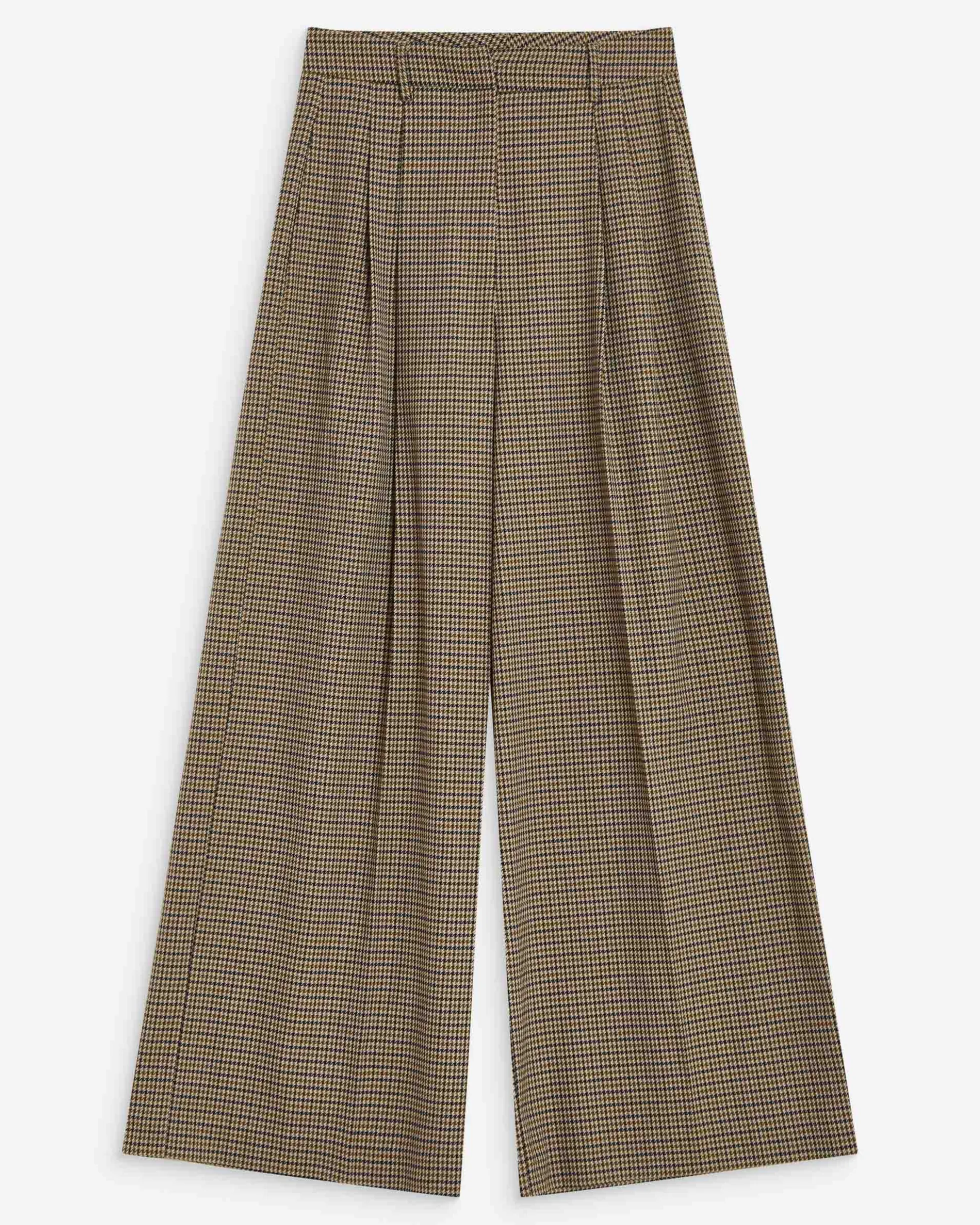 Pantalon tailleur ample pied-de-poule beige Ayen