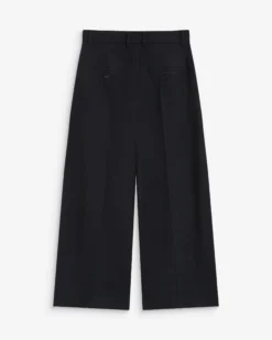 Pantalon tailleur court large à plis marine Atlantis