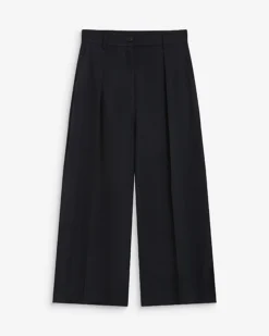 Pantalon tailleur court large à plis marine Atlantis
