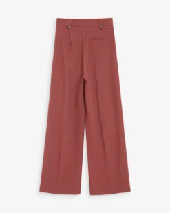 Pantalon tailleur droit taille mi-haute à plis terracotta Pierre