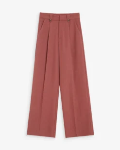 Pantalon tailleur droit taille mi-haute à plis terracotta Pierre