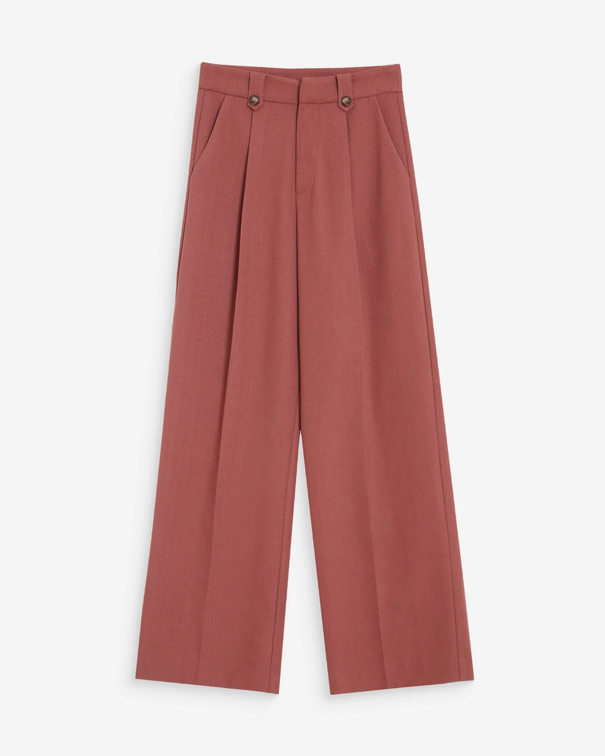 Pantalon tailleur droit taille mi-haute à plis terracotta Pierre