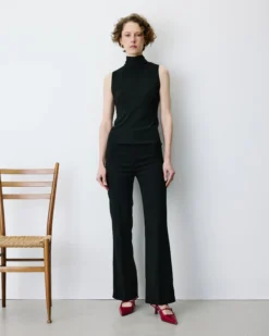 Pantalon tailleur flare à ceinture plate noir Bryan