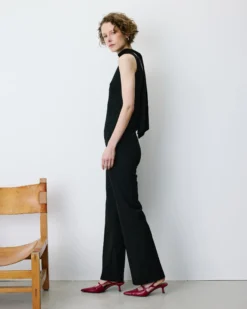 Pantalon tailleur flare à ceinture plate noir Bryan