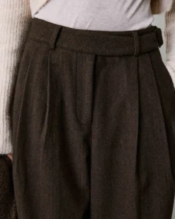 Pantalon tailleur large motif chevrons chocolat Bastien
