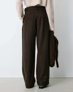 Pantalon tailleur large motif chevrons chocolat Bastien