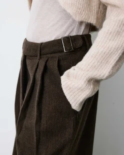 Pantalon tailleur large motif chevrons chocolat Bastien