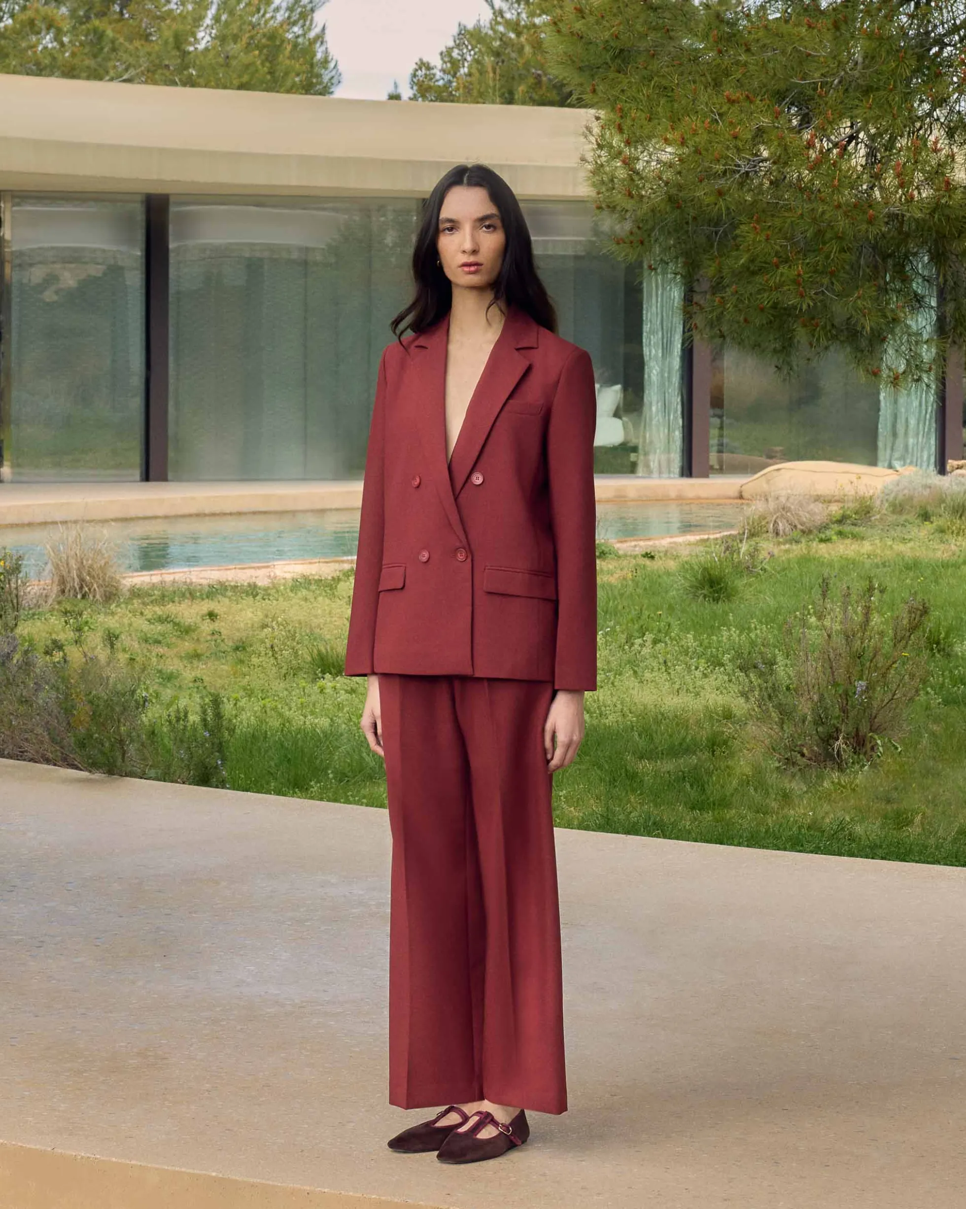 Pantalon tailleur large à plis terracotta Nilay