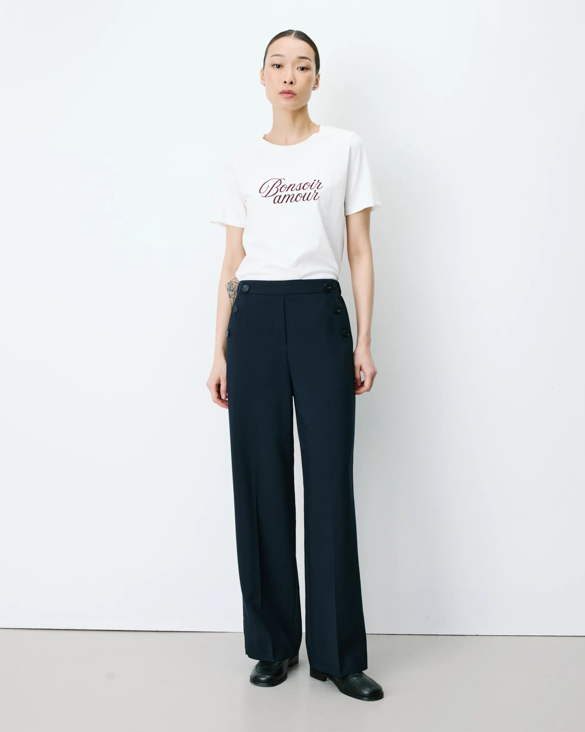 Pantalon tailleur large taille haute marine Alexander