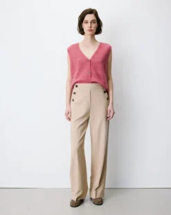 Pantalon tailleur large taille haute beige Alexander